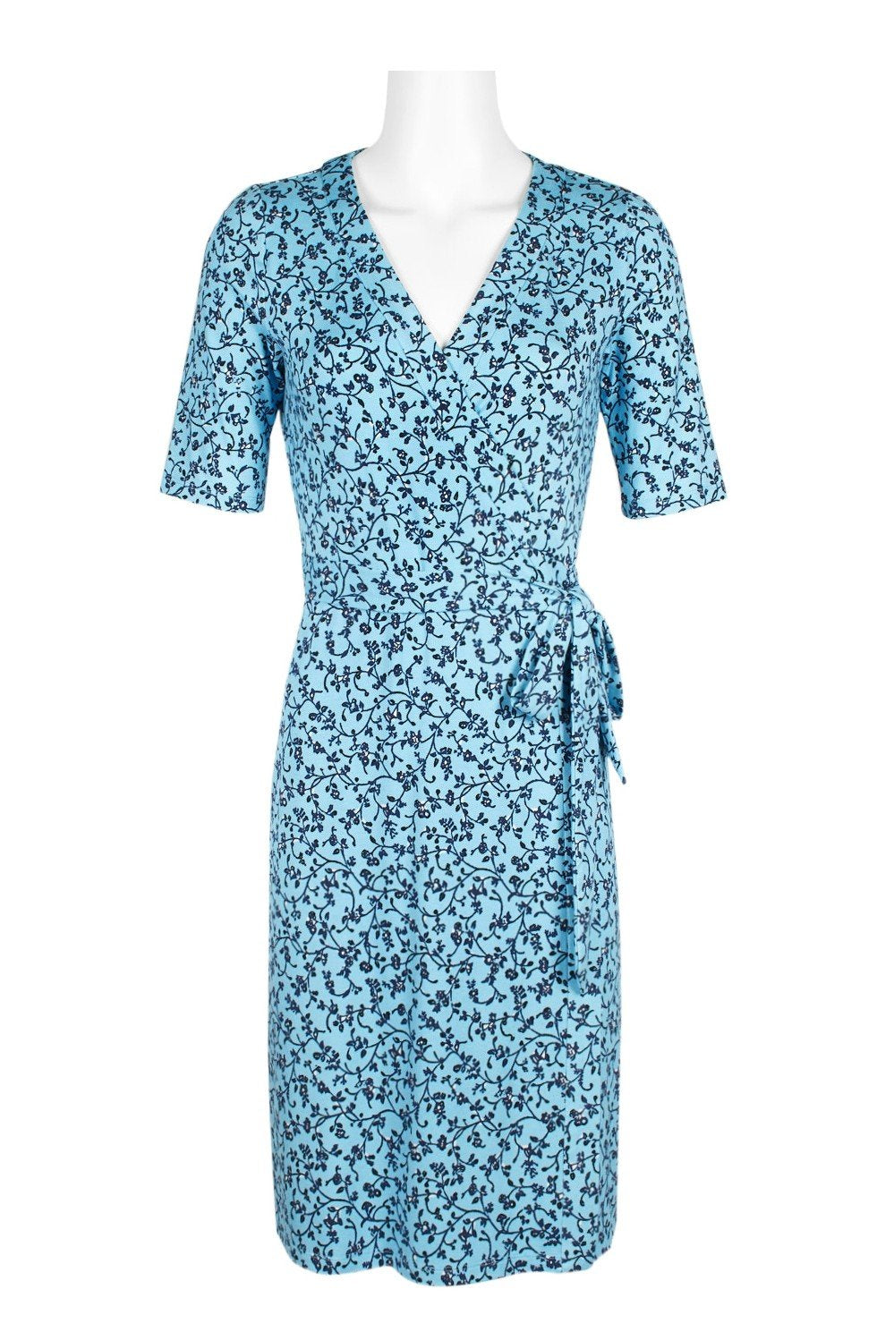 Adrianna Papell - AP1D103458 Floral Print V-neck Wrap Sheath Dress In Blue