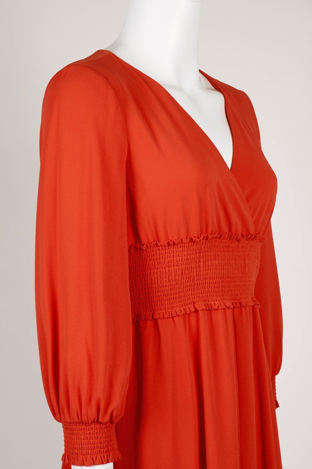 Adrianna Papell - AP1D103500 Long Sleeve V-neck Ruched A-line Dress In Orange