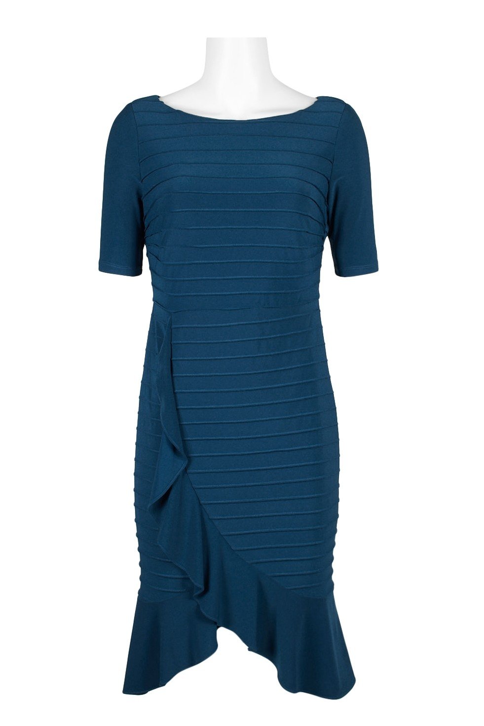 Adrianna Papell - AP1D103506 Bateau Ribbed Jersey Sheath Dress In Blue