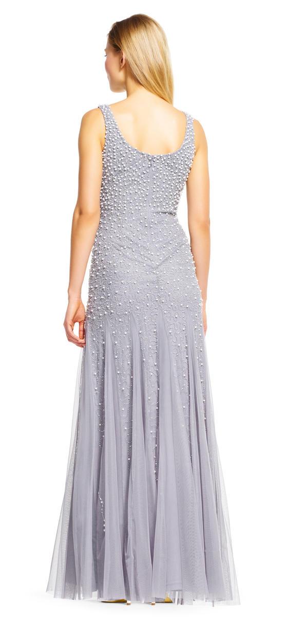 Adrianna Papell - AP1E200672 Pearl Beaded Dress with Godet Skirt in Gray