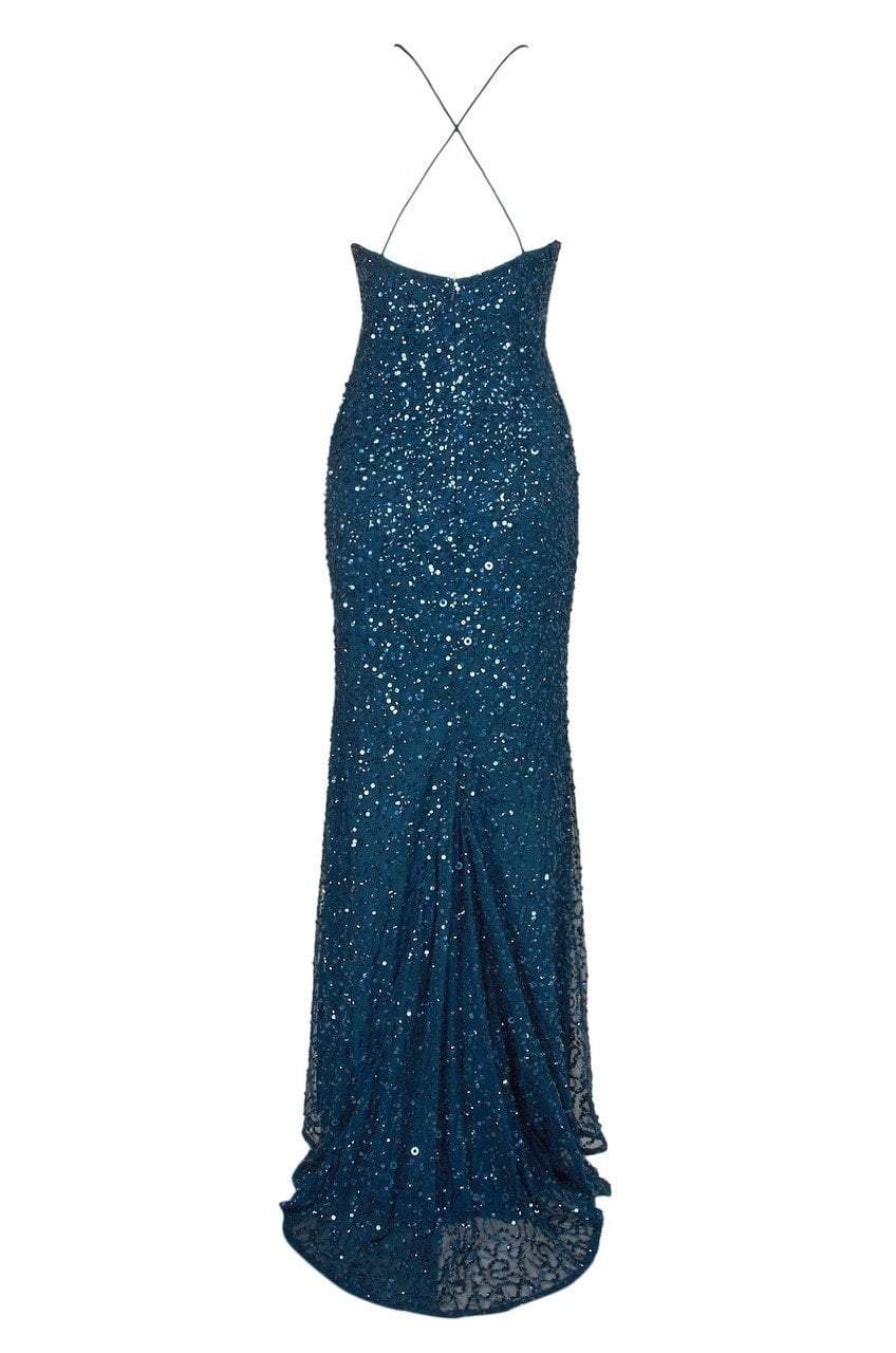 Adrianna Papell - AP1E202438 Crossed String Back Sequined Halter Gown in Blue