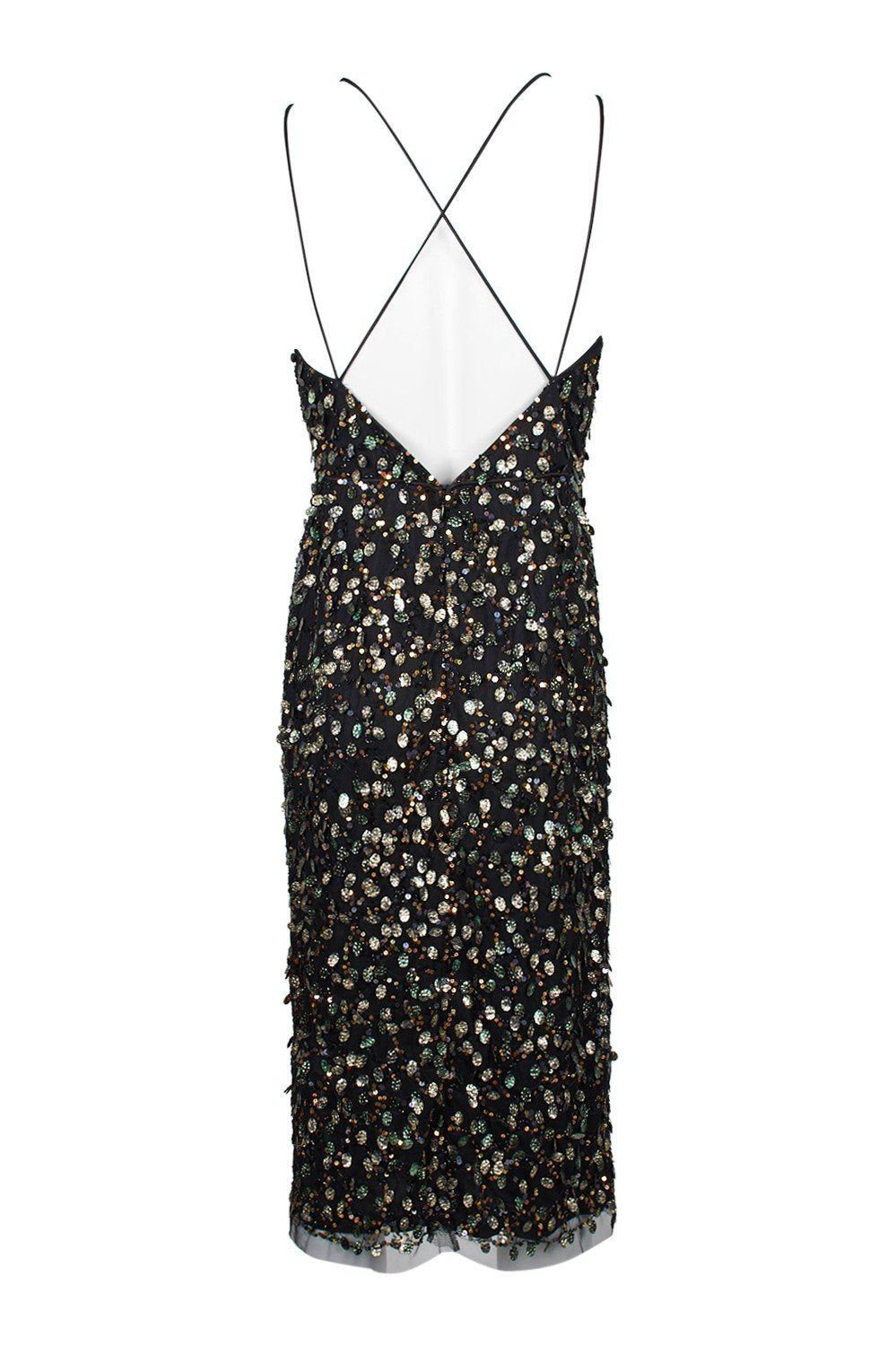 Adrianna Papell - AP1E205373 Embellished V-neck Fitted Dress In Black and Multi-Color