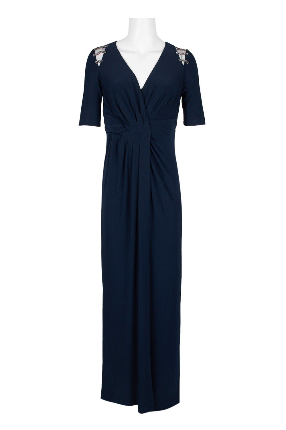 Adrianna Papell - AP1E205409 Embellished V-neck Jersey Sheath Dress In Blue