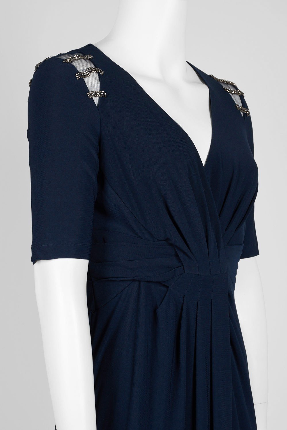 Adrianna Papell - AP1E205409 Embellished V-neck Jersey Sheath Dress In Blue
