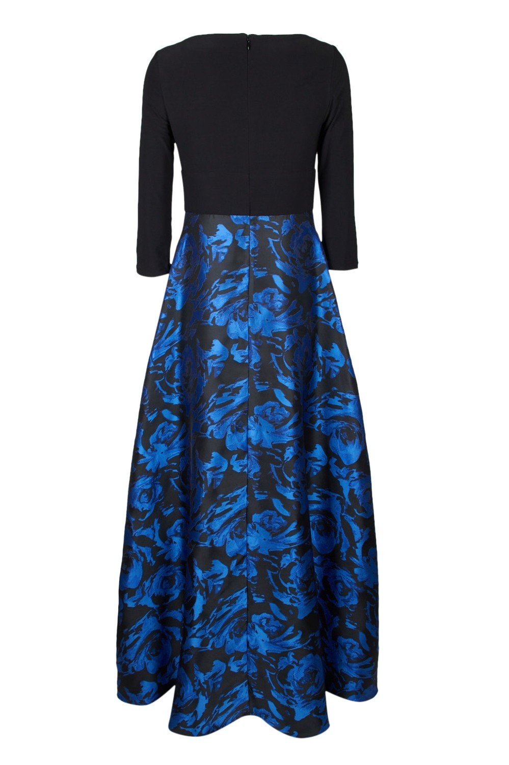Adrianna Papell - AP1E206803 Floral Print Jacquard A-line Dress In Black and Blue