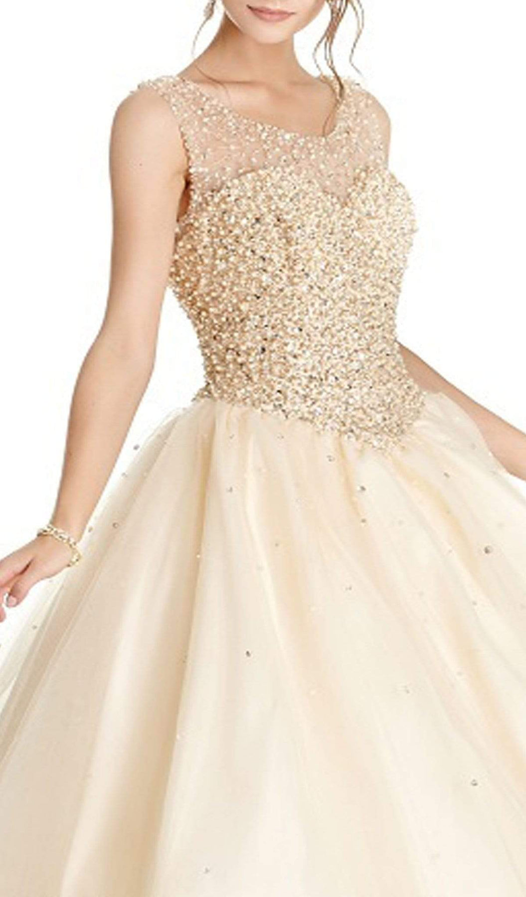 Applique Illusion Neck Quinceanera Ballgown Dress