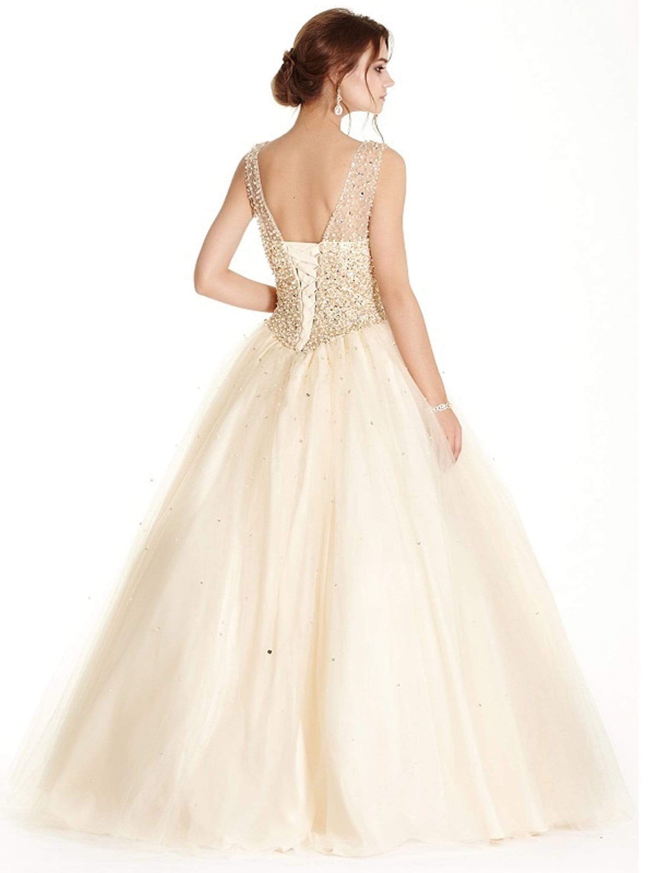 Applique Illusion Neck Quinceanera Ballgown Dress