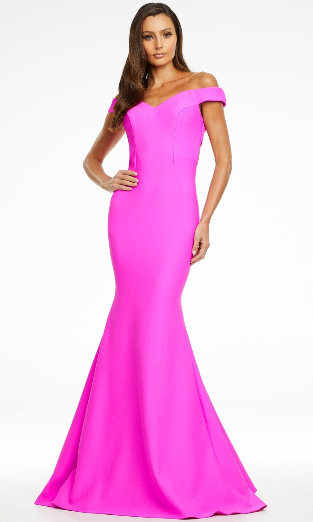 Ashley Lauren - 11118 Cross Strap Back Long Gown Evening Dresses 00 / Fuchsia