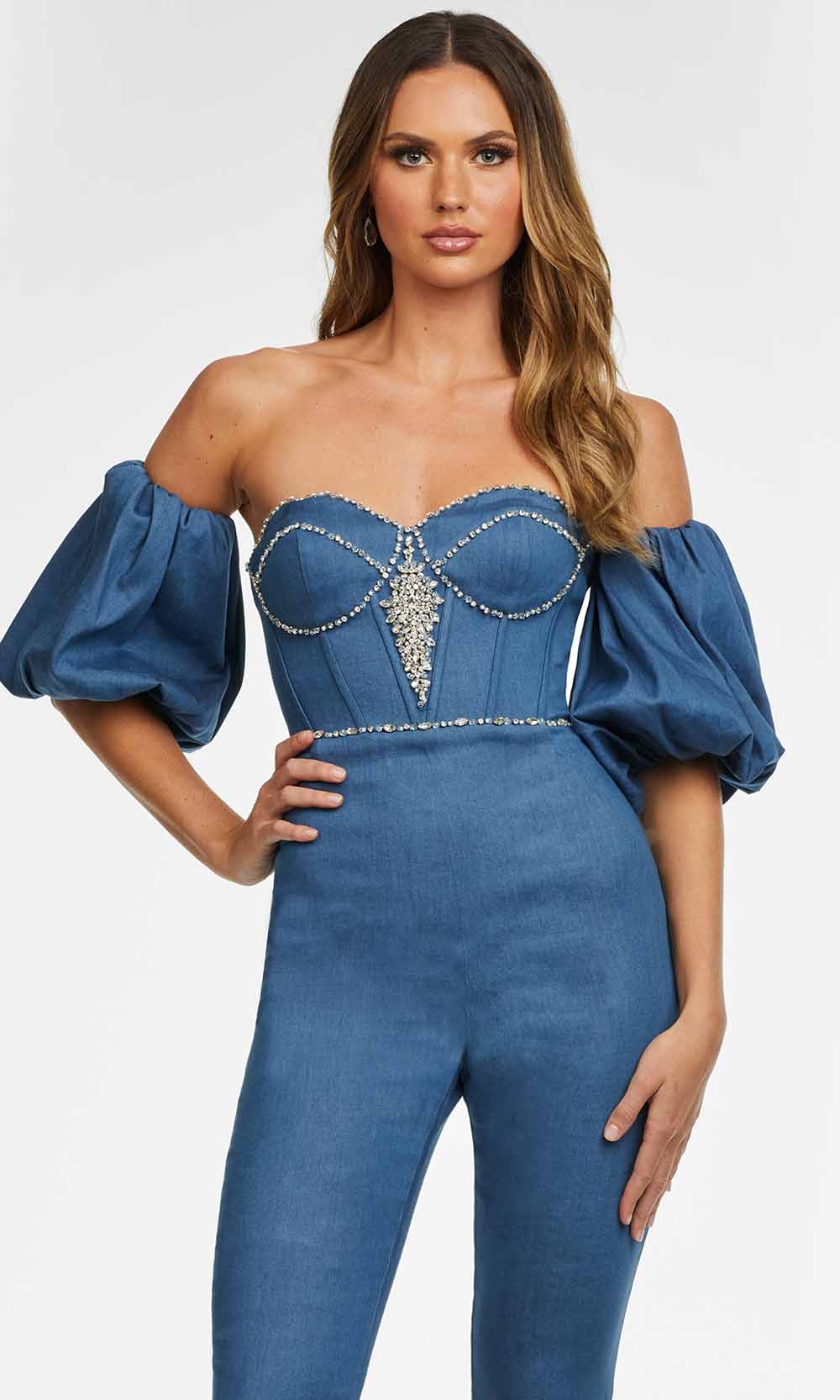 Ashley Lauren - 11124 Strapless Denim Jumpsuit Evening Dresses