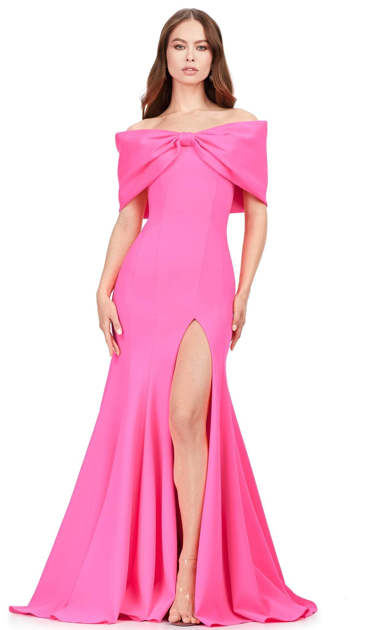 Ashley Lauren 11412 - Long Mermaid Dress - Oversized Bow, Slit, Seams, Train, Pleated Details ADASA Ashley Lauren 11412 - Long Mermaid Dress - Oversized Bow, Slit, Seams, Train, Pleated Details ADASA