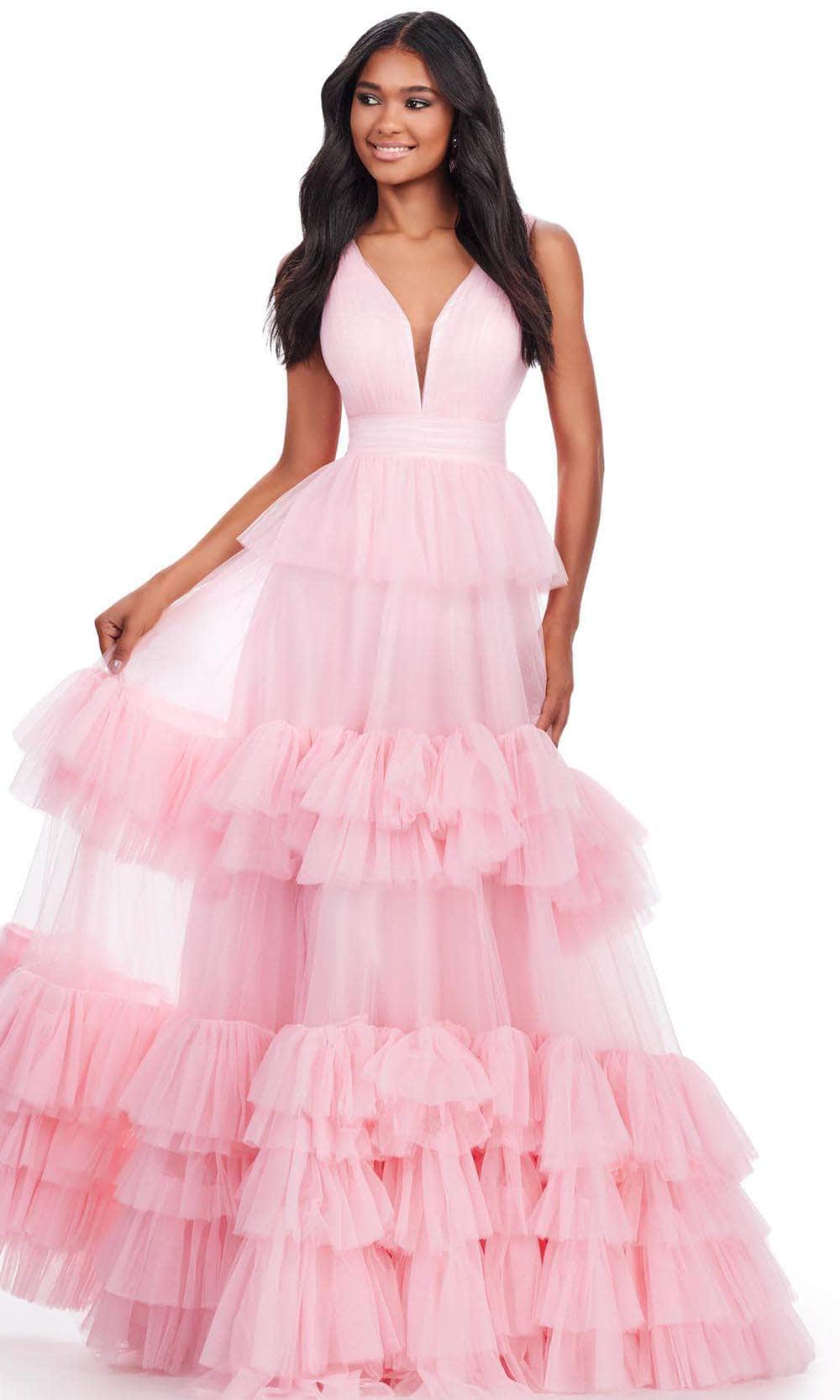 Ashley Lauren 11620 - V-Neck Tiered Prom Dress 00 /  Ice Pink