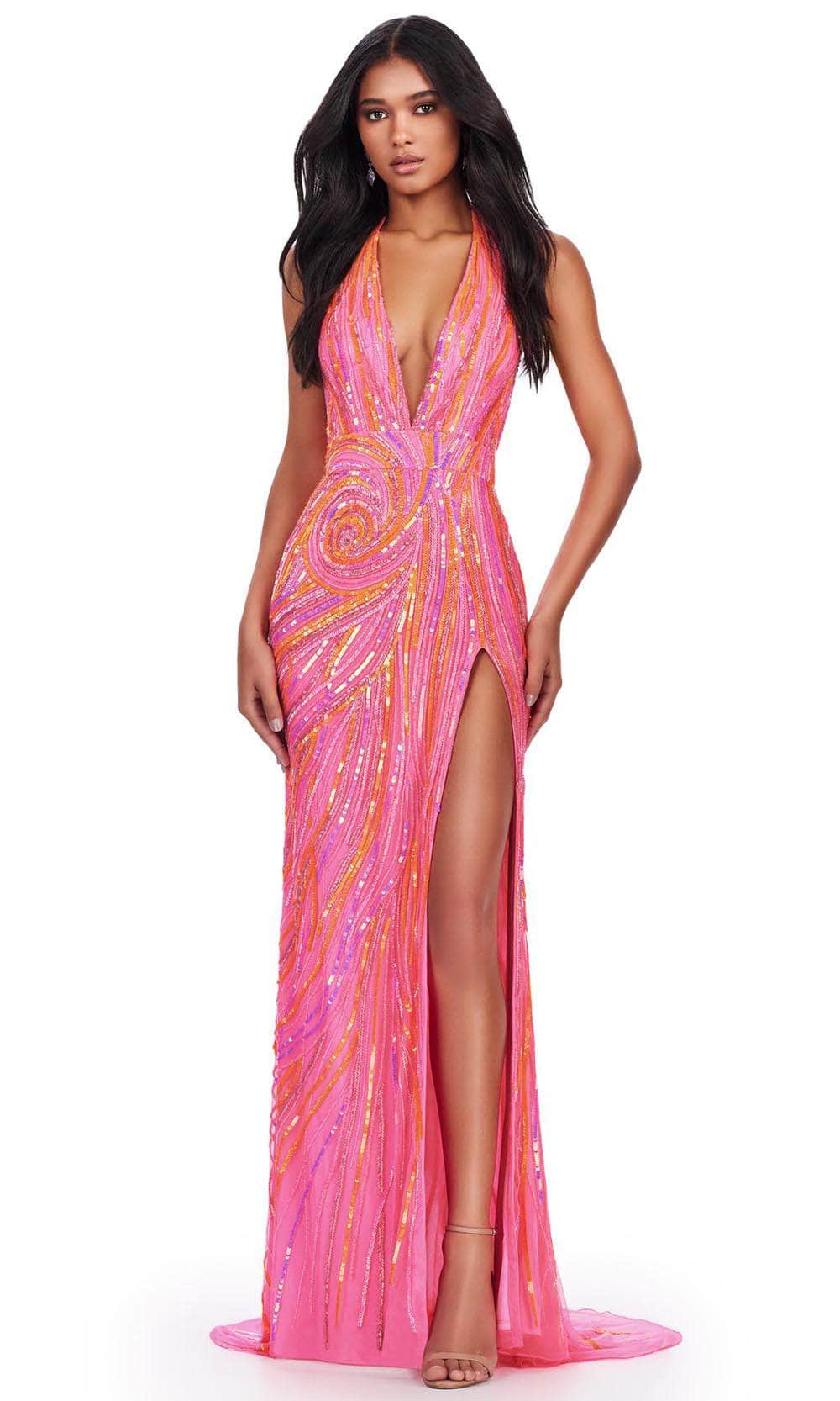 Ashley Lauren 11670 - Long Beaded Sheath Dress - Sleeveless, High Slit, Swirl Embellished Motif, Low Open Back, Concealed Zipper Closure, Sweep Train Ashley Lauren 11670 - Long Beaded Sheath Dress - Sleeveless, High Slit, Swirl Embellished Motif, Low Open Back, Concealed Zipper Closure, Sweep Train