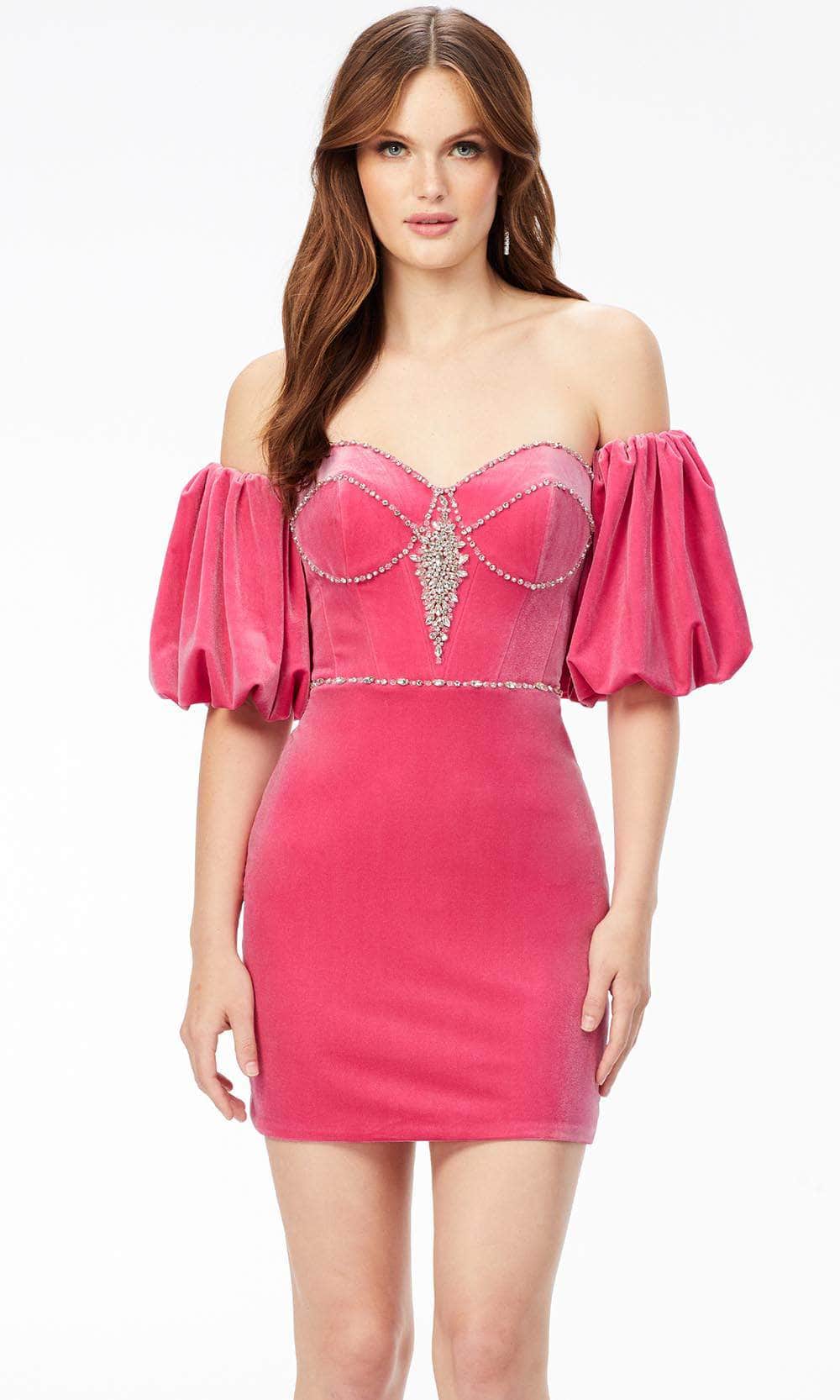 Ashley Lauren 4525 - Detachable Puff Sleeves Cocktail Dress Special Occasion Dress 00 / Fuchsia