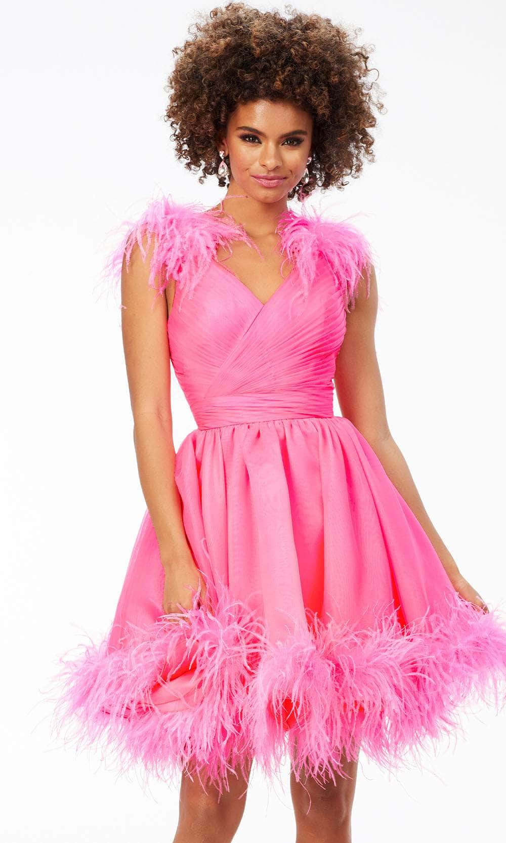 Ashley Lauren 4544 - V-Neck Feathered Cocktail Dress Special Occasion Dress