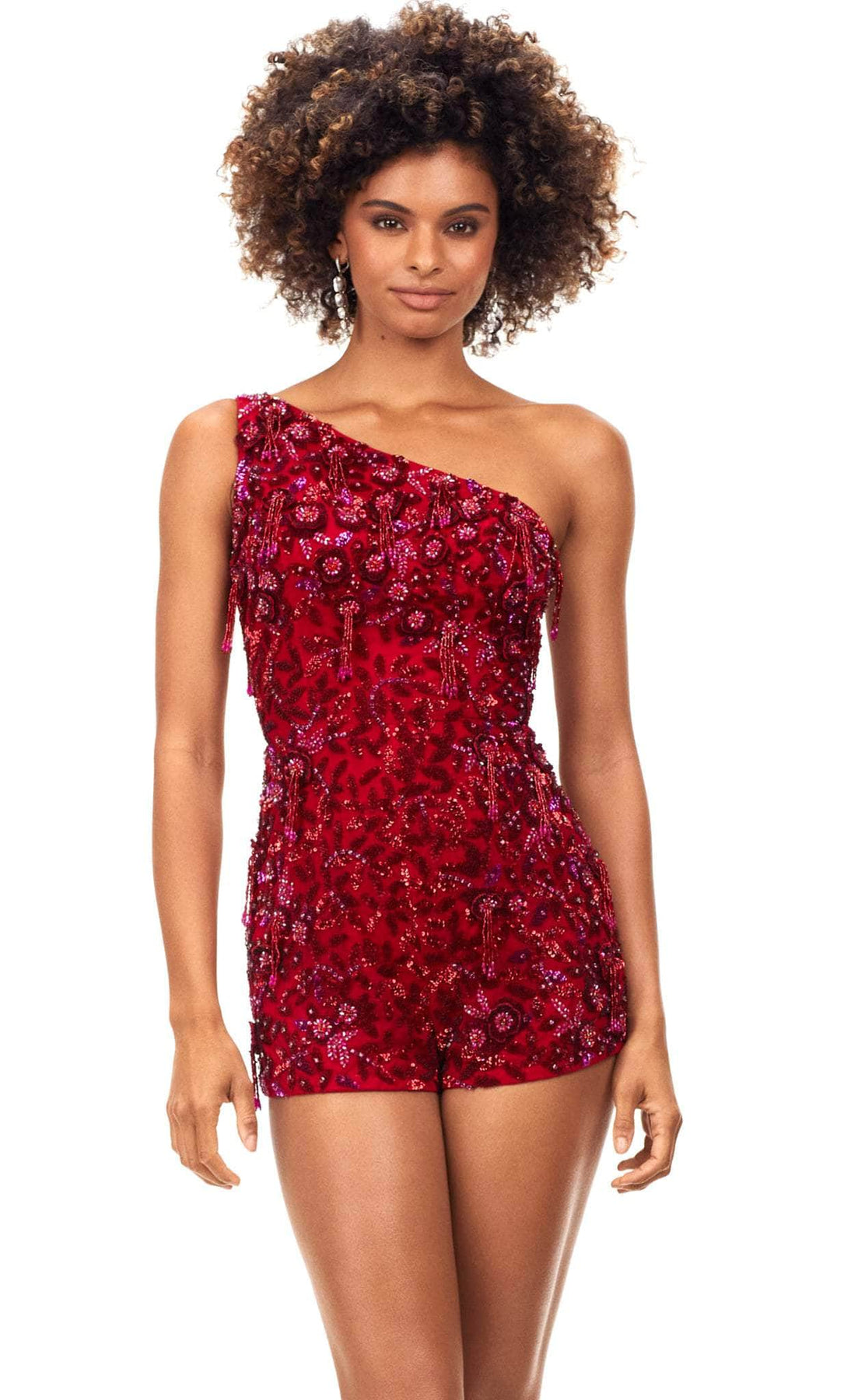 Ashley Lauren 4573 - Fringed Tassels Romper Dress Special Occasion Dress 0 / Red