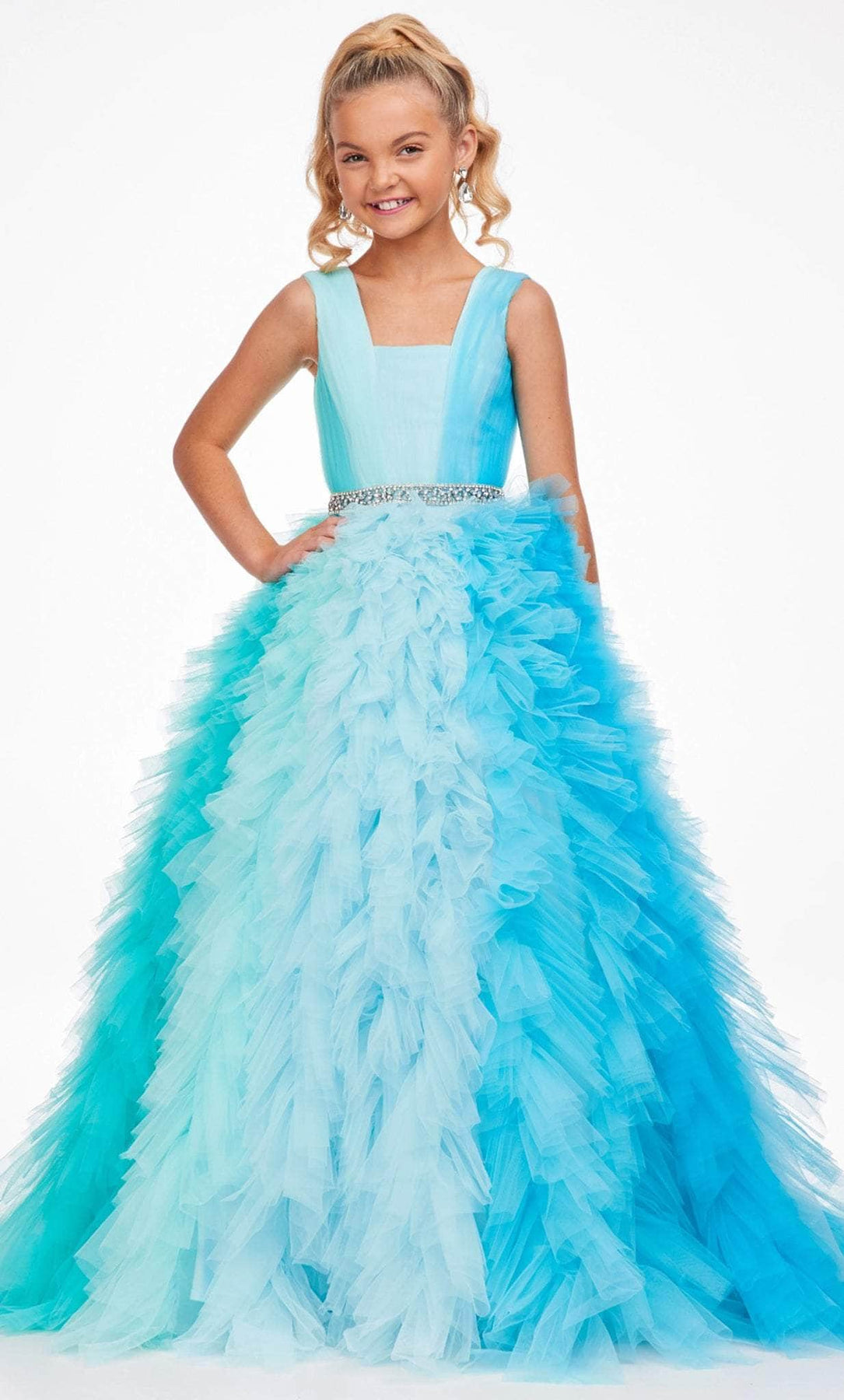 Ashley Lauren 8137 - Square Neck Ruffled Tricolored Dress Special Occasion Dress 4 / Blue Multi