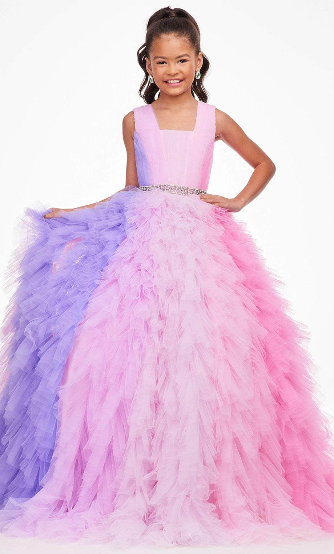 Ashley Lauren 8137 - Square Neck Ruffled Tricolored Dress Special Occasion Dress 4 / Pink Multi