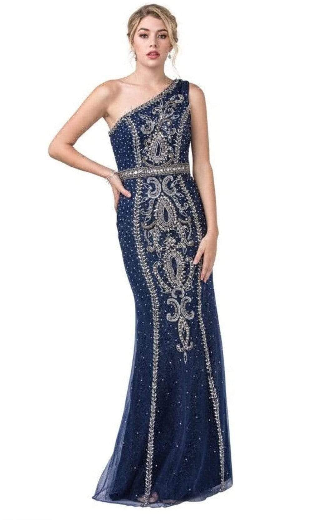 Aspeed Design - L2441 Mesh Shoulder Asymmetric Embellished Gown Evening Dresses