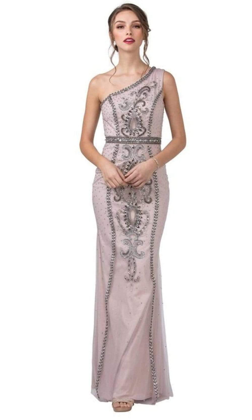 Aspeed Design - L2441 Mesh Shoulder Asymmetric Embellished Gown Evening Dresses