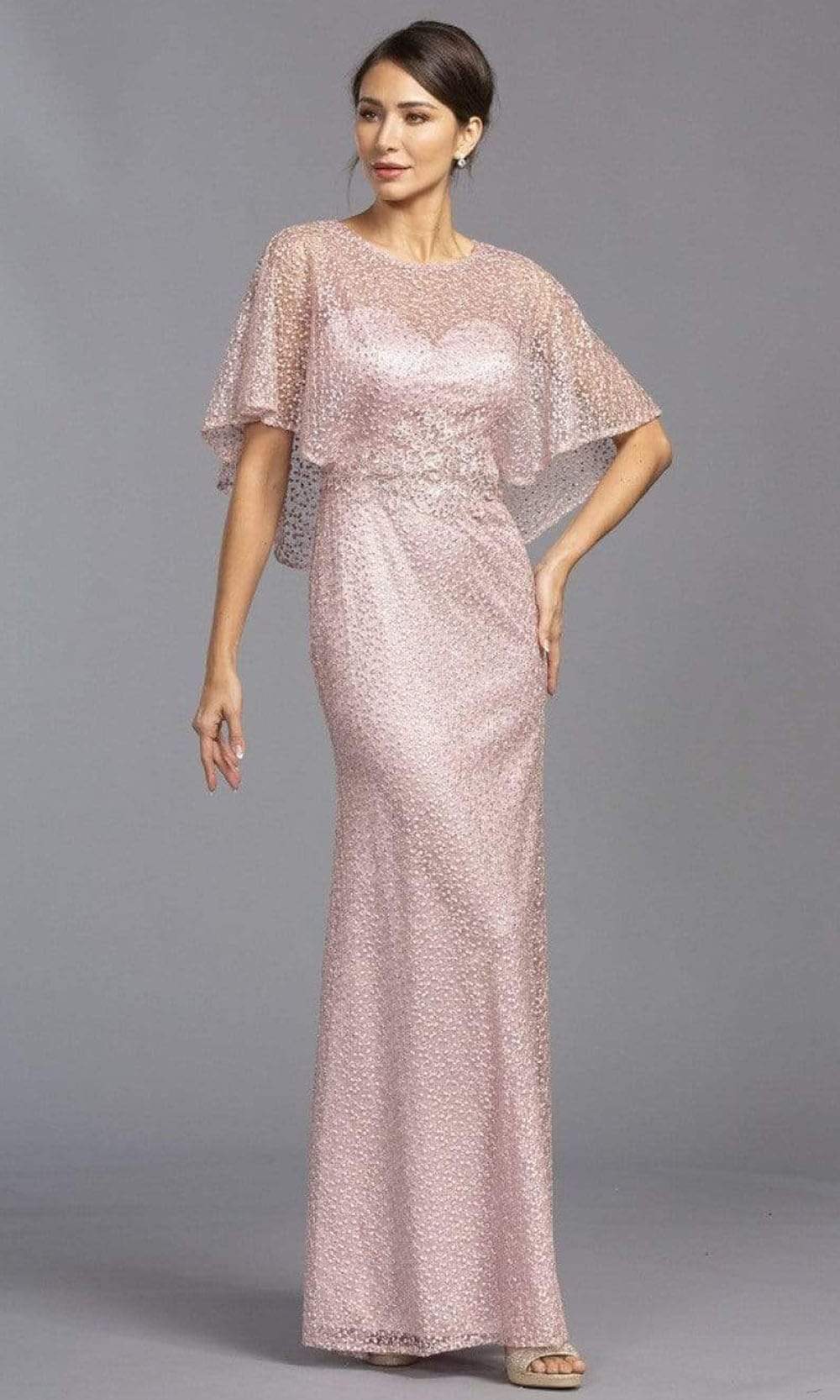 Aspeed Design - M2111 Rhinestone Studded Caped Dress Mother of the Bride Dresses