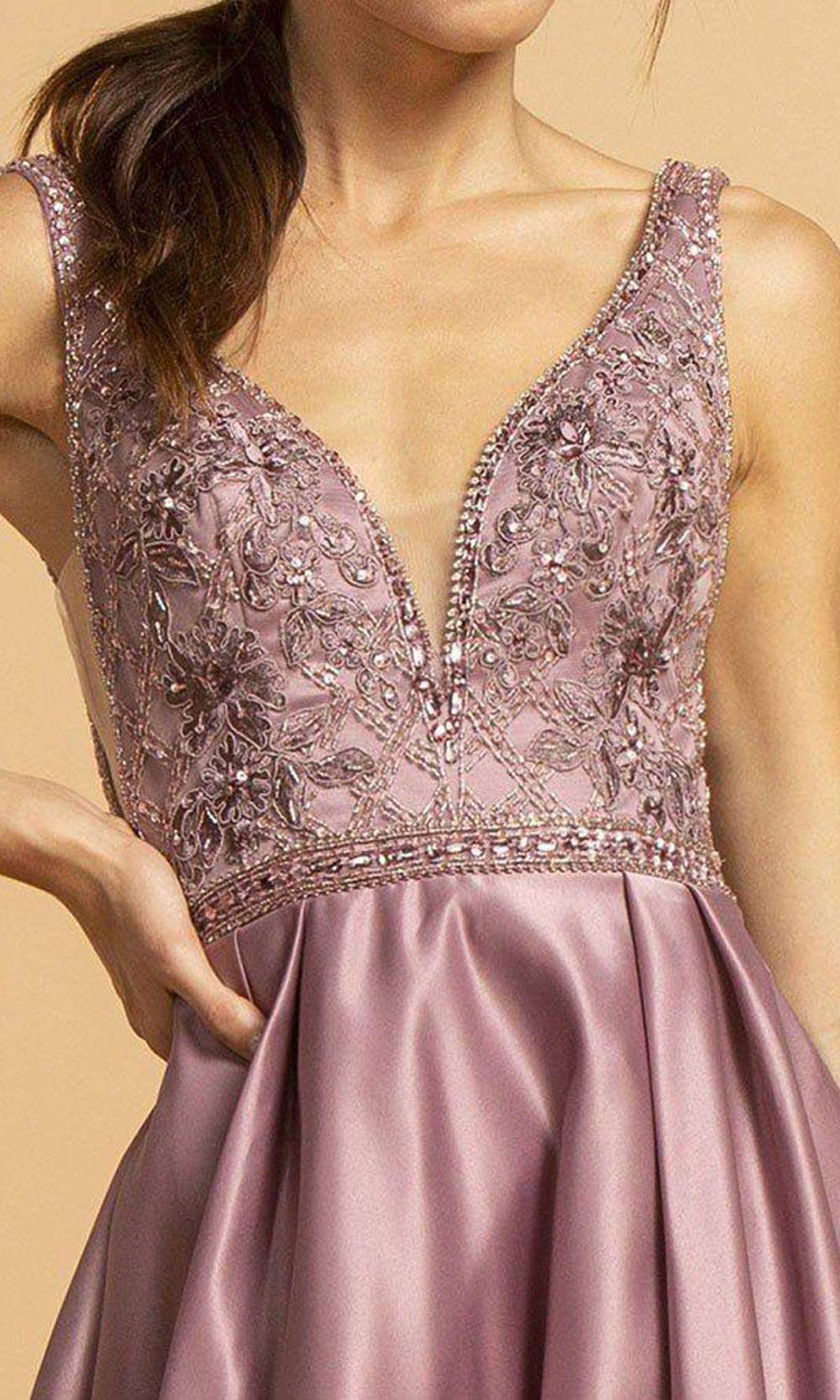 Aspeed Design - S2139 Ornate Sleeveless Satin Short Dress Homecoming Dresses