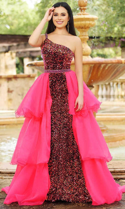 Ava Presley 27715 - Sequin Tiered Panel Prom Dress Special Occasion Dresse 00 /  Black / Hot Pink