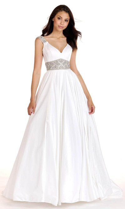 Ava Presley 27796 - Bejeweled Waist Prom Dress Special Occasion Dresse 00 /  White