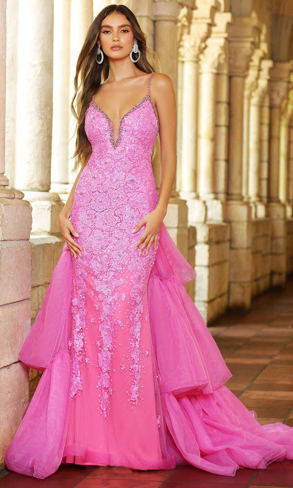 Ava Presley 38813 - Long Mermaid Dress - Sequins, Beaded, Spaghetti Straps, Illusion Inset, Midrise Back, Concealed Zipper Closure, Sweep Train, Tiered Back Panel ADASA Ava Presley 38813 - Long Mermaid Dress - Sequins, Beaded, Spaghetti Straps, Illusion Inset, Midrise Back, Concealed Zipper Closure, Sweep Train, Tiered Back Panel ADASA