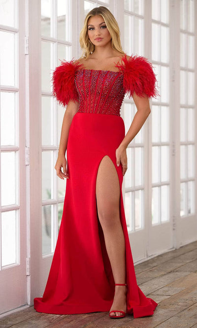 Ava Presley 39279 - Illusion Corset Prom Dress with Slit Special Occasion Dresse 00 /  Red