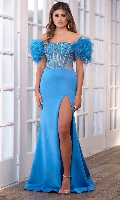 Ava Presley 39279 - Illusion Corset Prom Dress with Slit Special Occasion Dresse 00 /  Sky