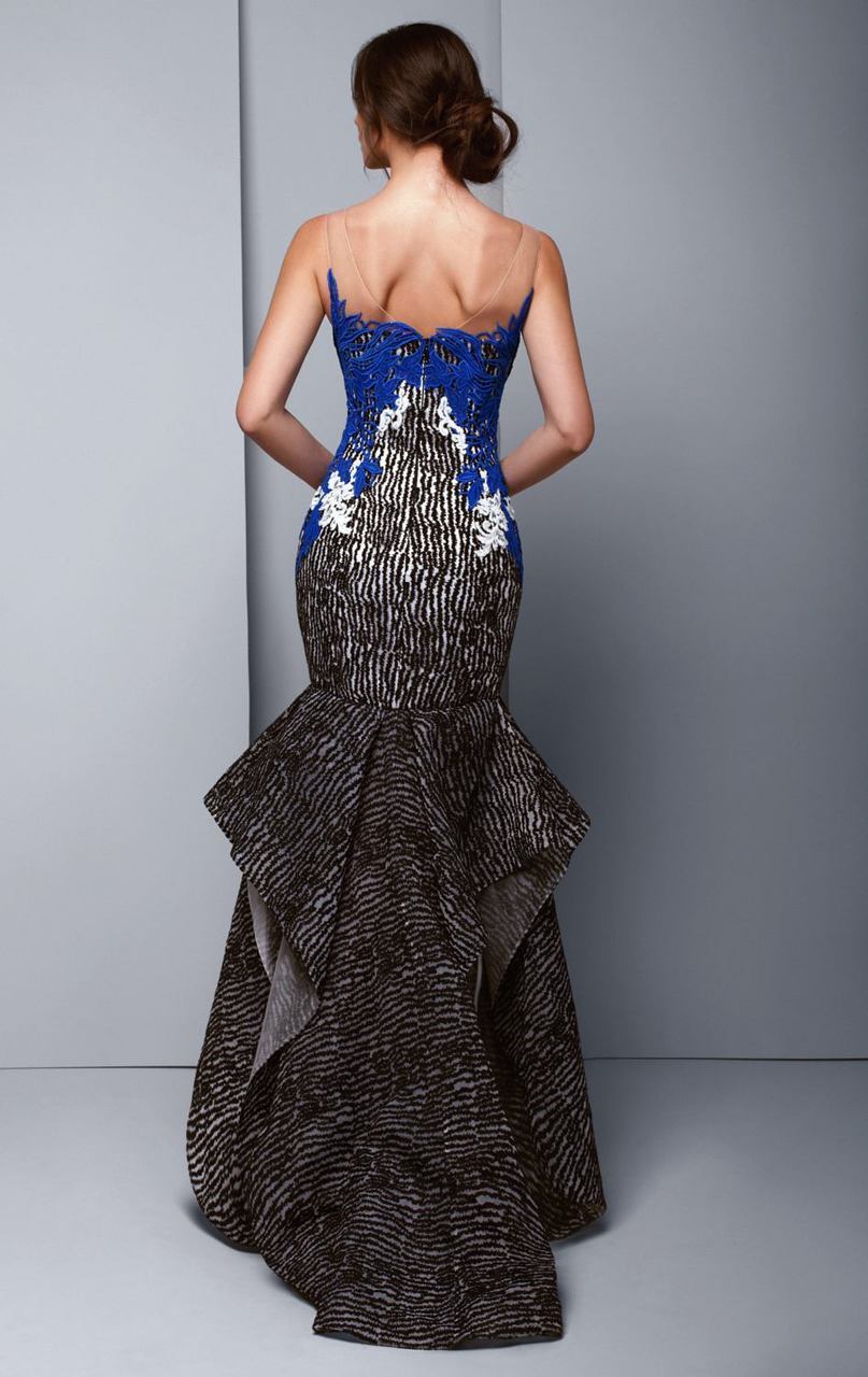 Beside Couture - BC1352SC Illusion V Neck Embroidery Organza Gown