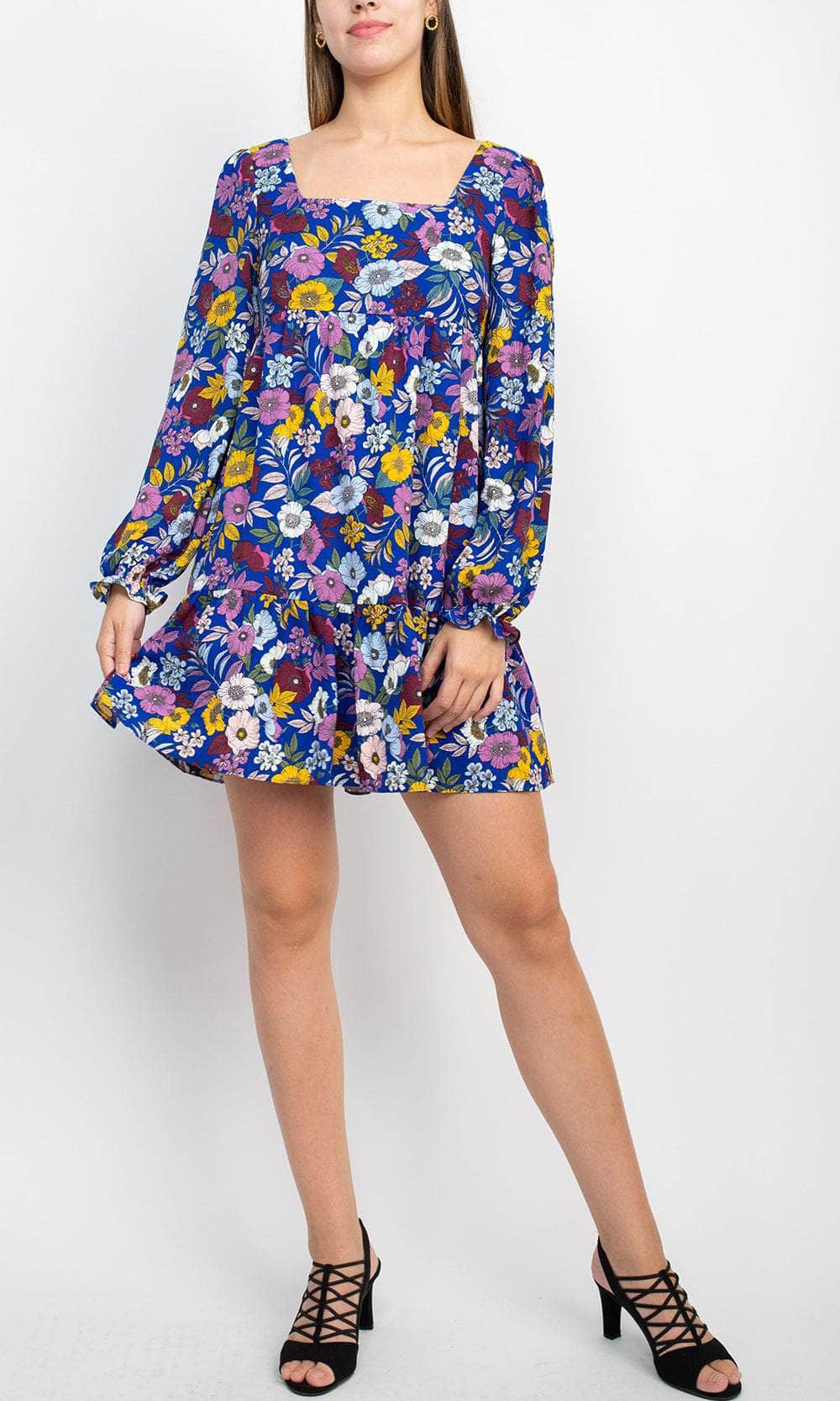 BCBG Generation GU07D22 - Square Neck Floral Casual Dress BCBG Generation GU07D22 - Square Neck Floral Casual Dress