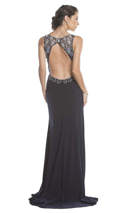 Beaded V-Neck Evening Gown with Slit Dress