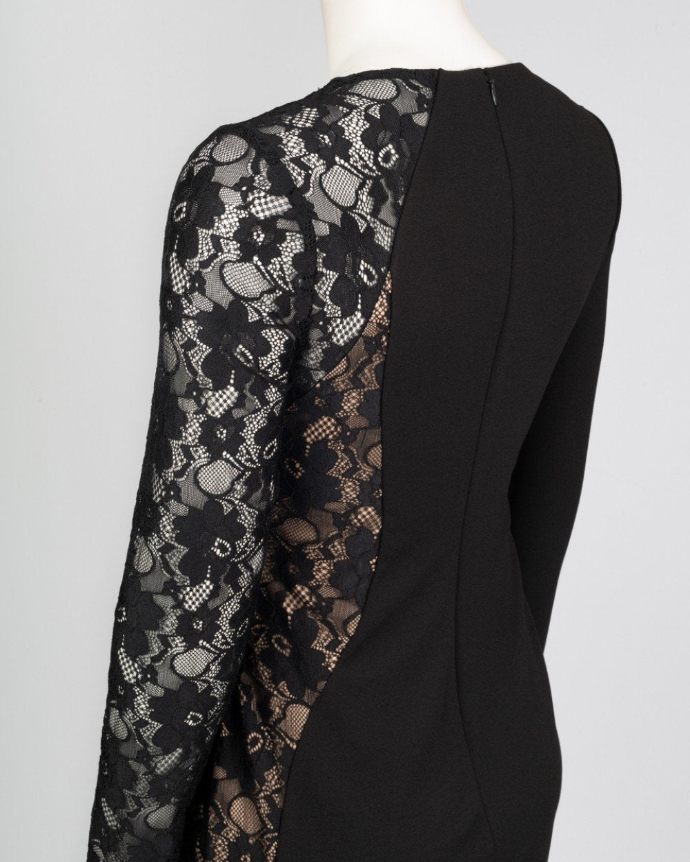 Bebe - 700502A Sheer Lace Paneled Short Sheath Dress In Black