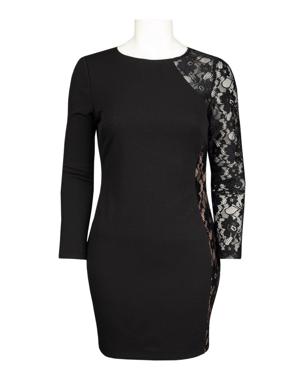 Bebe - 700502A Sheer Lace Paneled Short Sheath Dress In Black