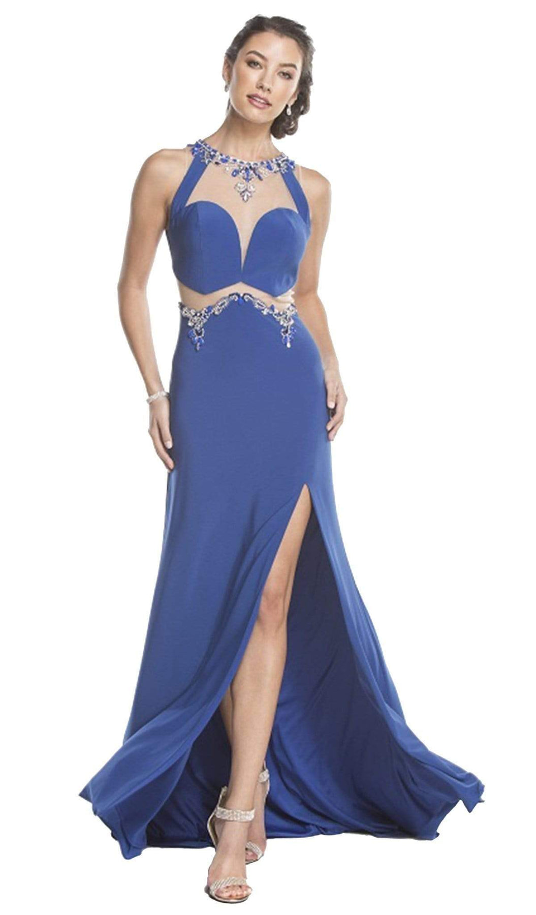 Bedazzled Halter Sheath Prom Dress Dress XXS / Royal