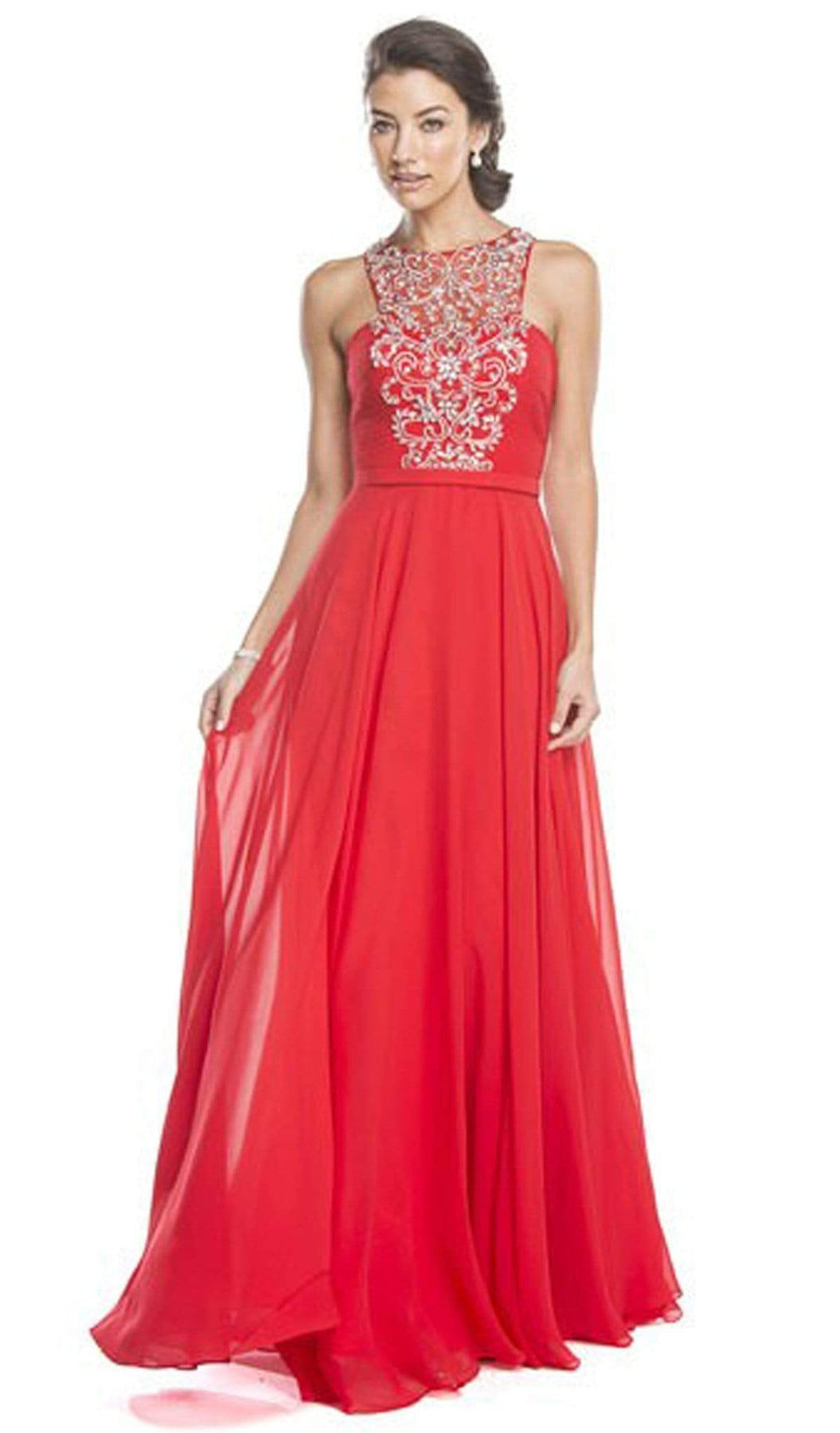 Bedazzled Illusion Halter Neck Prom Dress Prom Dresses XXS / Red