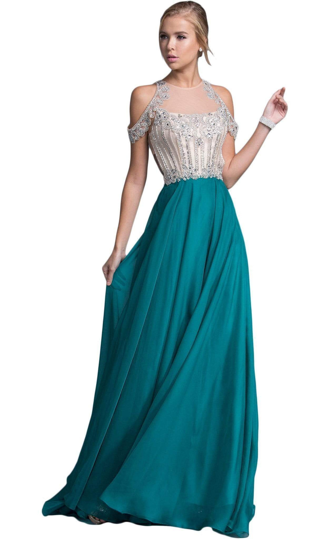 Bedazzled Illusion Halter Prom Dress Dress XXS / Teal