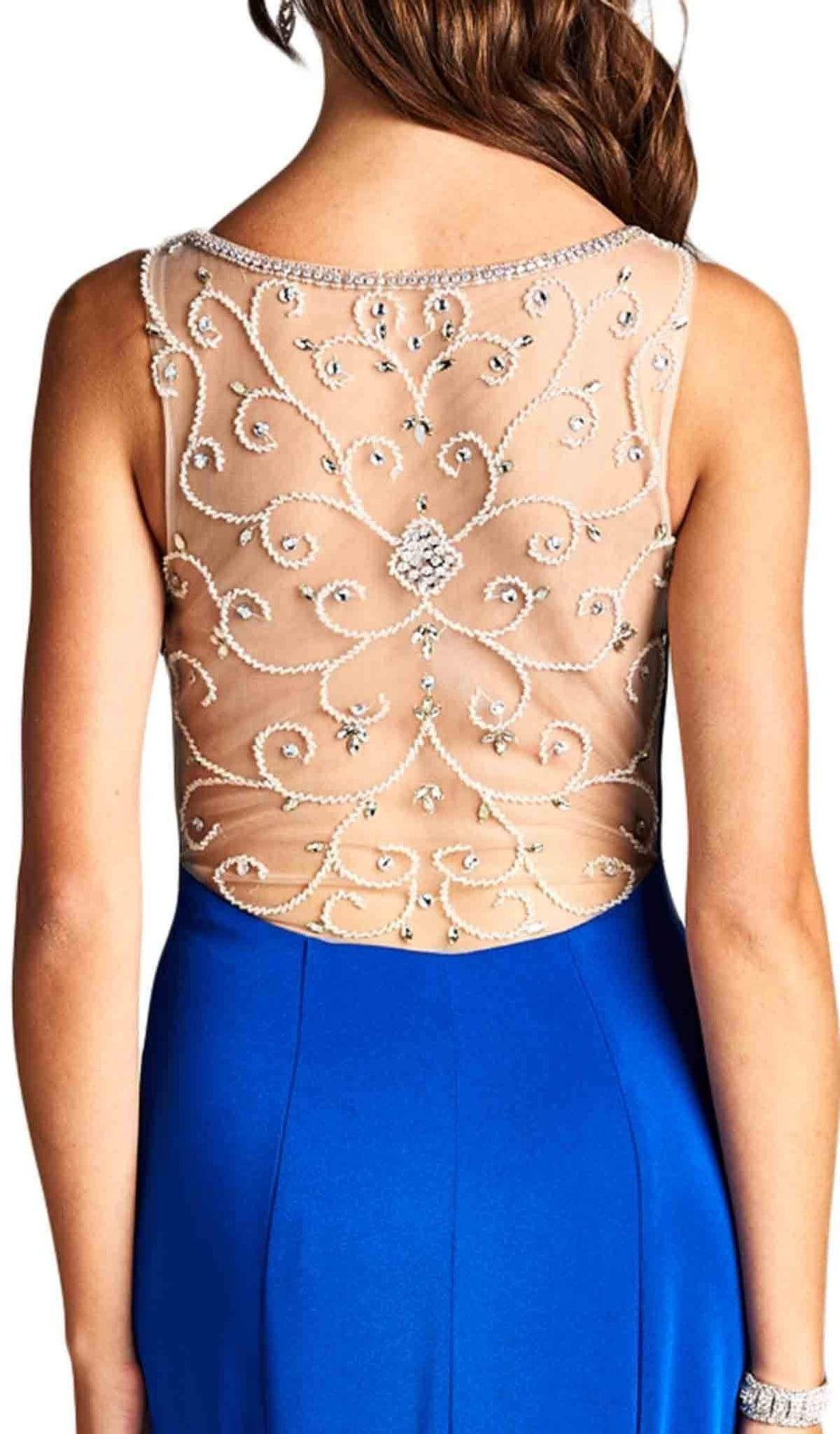 Bejeweled Illusion Bateau Sheath Prom Dress Dress