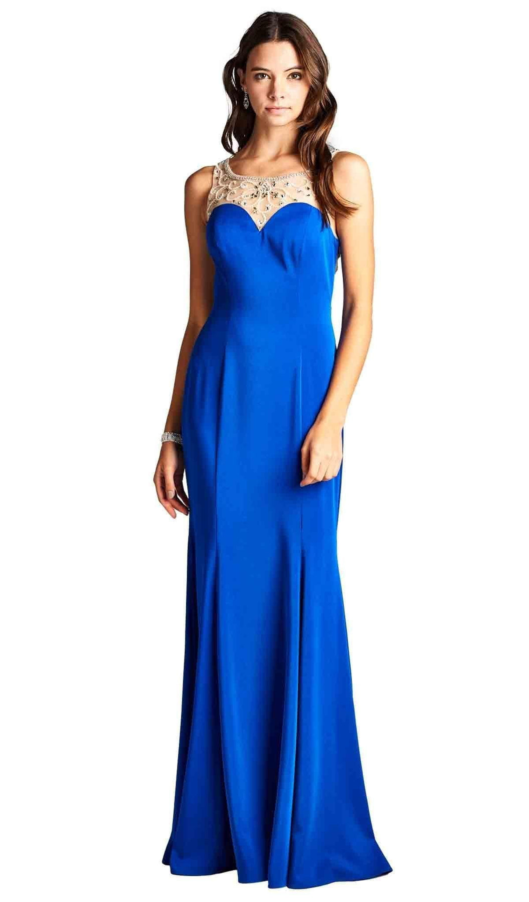 Bejeweled Illusion Bateau Sheath Prom Dress Dress XXS / Royal