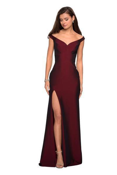 La Femme - 27587 Off Shoulder Jersey High Slit Long Gown In Red