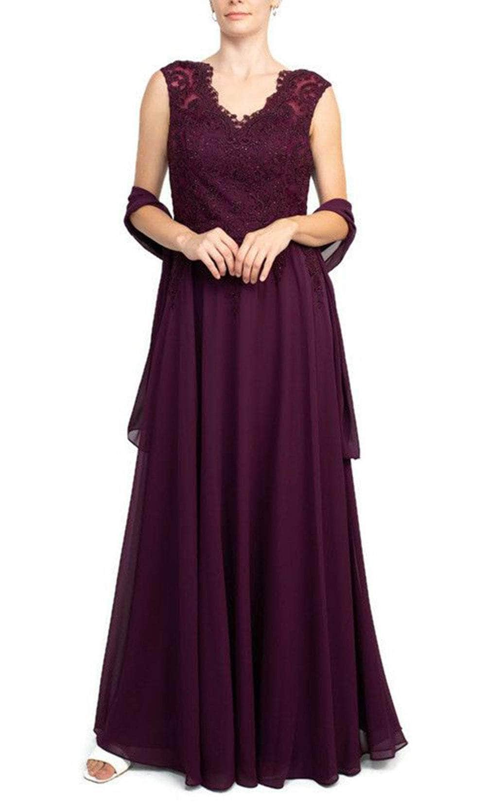 Cachet 60178 - Embroidered Cap Sleeve A-line Dress Special Occasion Dress 6 / Wine