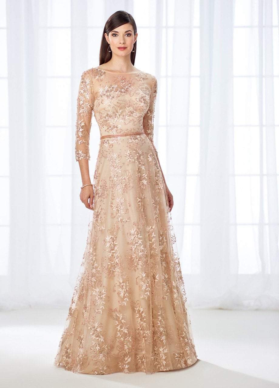 Cameron Blake - 118682 Quarter-Length Sleeve A-line Gown Special Occasion Dress 4 / Champagne