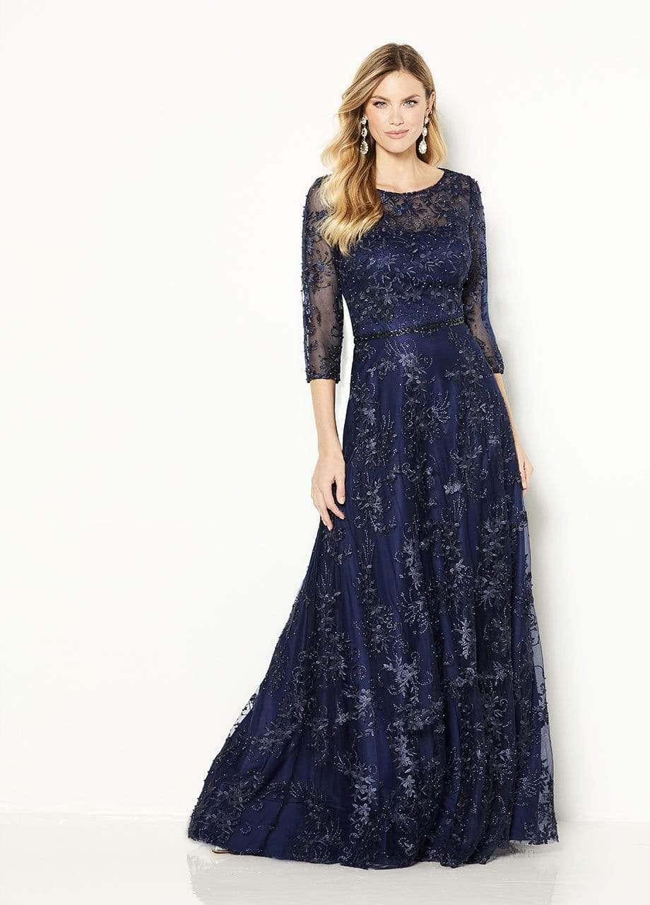 Cameron Blake - 118682 Quarter-Length Sleeve A-line Gown Special Occasion Dress 4 / Navy