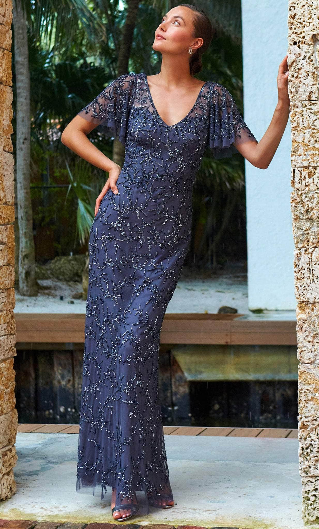 Cameron Blake 221681W - Beaded Tulle Gown
