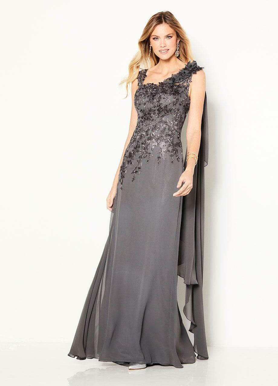 Cameron Blake by Mon Cheri - Asymmetric Ruffle Draped Prom Dress 219687 - 1 pc Smoke In Size 16 Available CCSALE 16 / Smoke