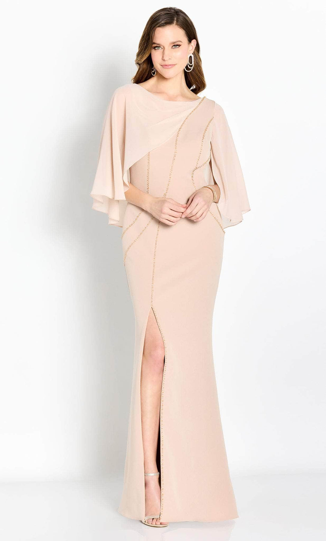 Cameron Blake CB764 - Cape Sleeve Evening Gown Special Occasion Dress 4 / Apricot