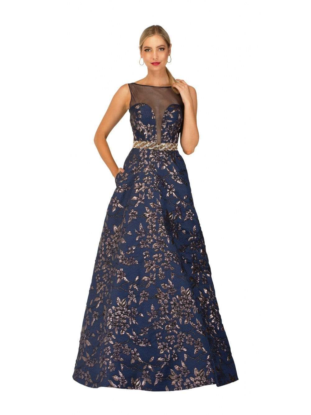 Cecilia Couture - 1456 Illusion Bateau Printed A-line Gown Pageant Dresses