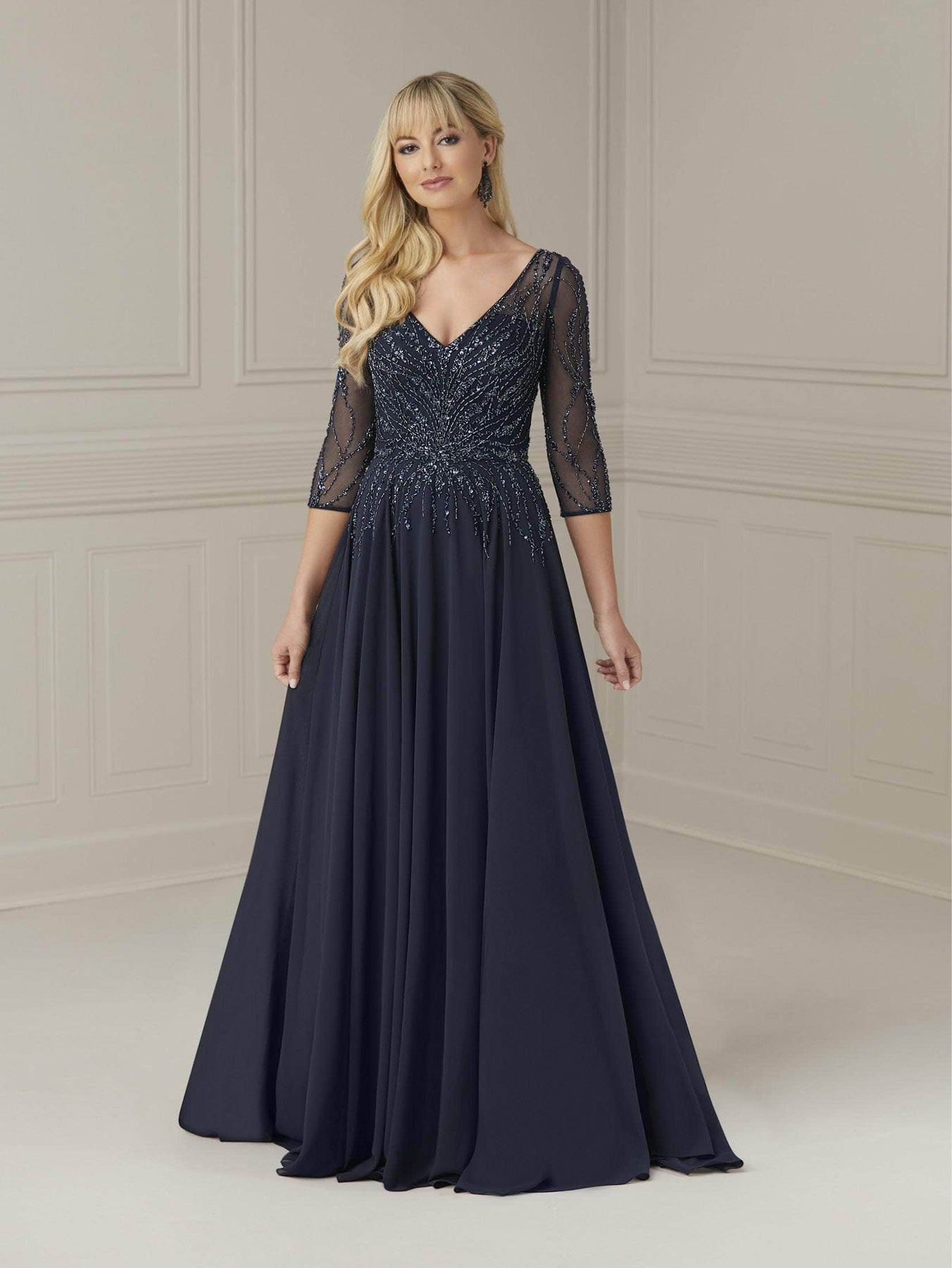 Christina Wu Elegance 17109 - Quarter Sleeve Beaded Evening Dress Special Occasion Dress