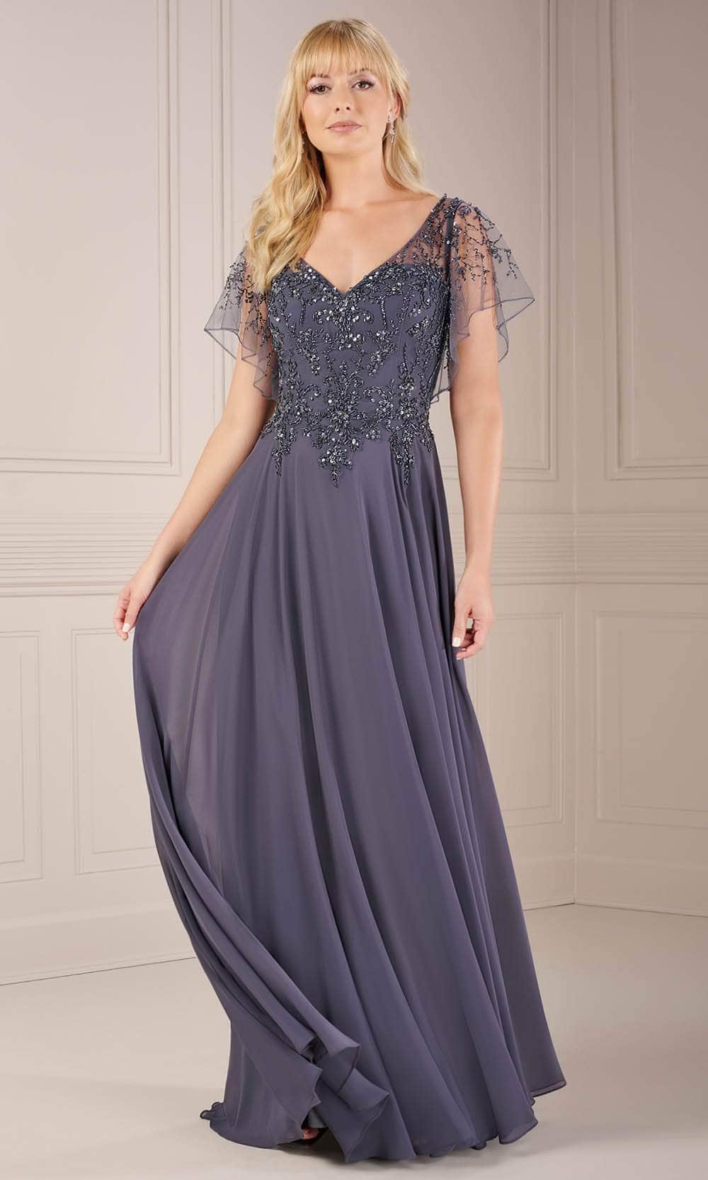 sheer flutter sleeve dress Sheer Chiffon Flutter Sleeve Mermaid Wedding Dress